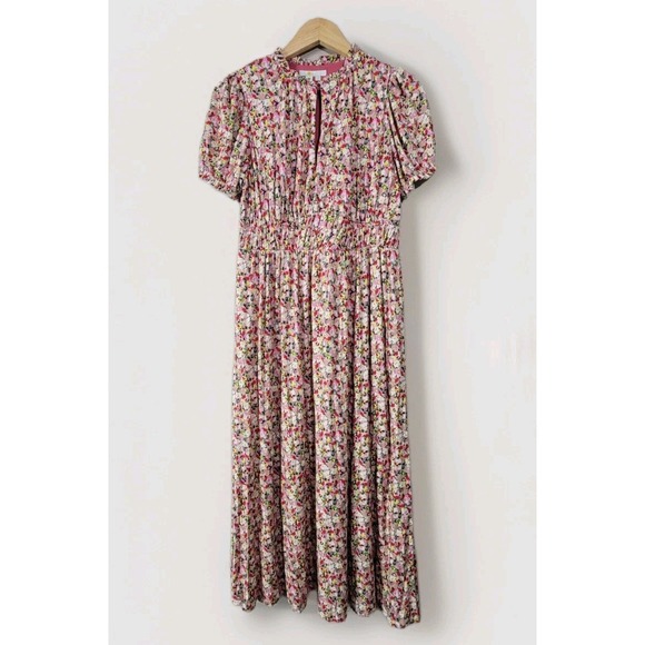 Boden Dresses & Skirts - Boden Dress Womens 8R Multi Floral Stretch Puff Sleeve Keyhole Neck Empire Waist